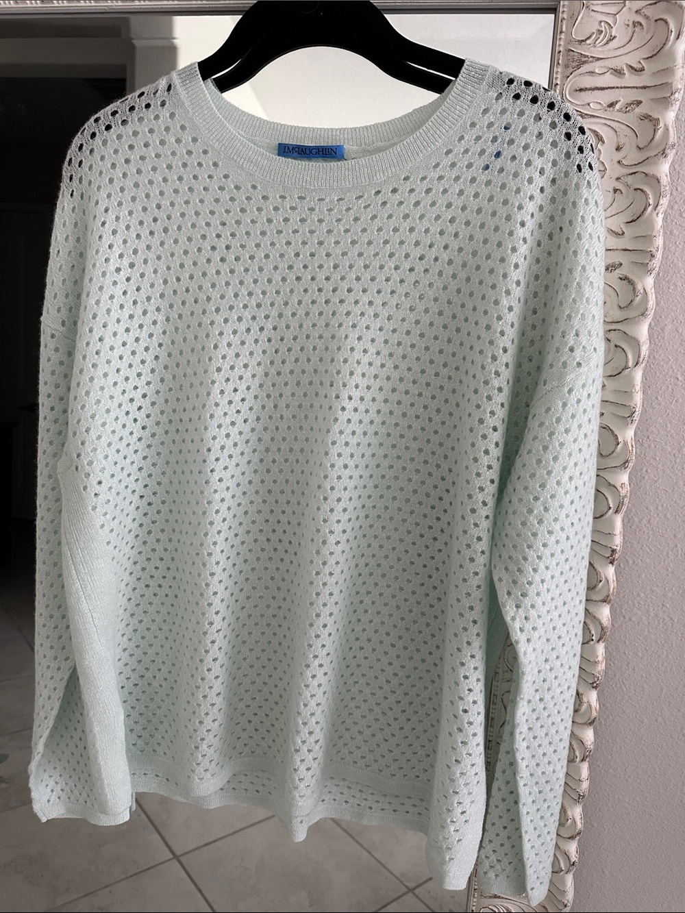 J. McLaughlin Cashmere Philomena Open-Knit Crew Sweater - Light Mint Green